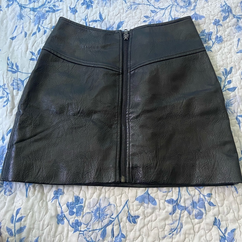 Astr Black Faux Leather Mini Skirt with Center Zip